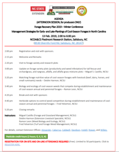 Agenda for Forage Recovery Plan 2019-Winter Conference