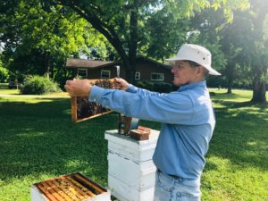 man holding bee frame