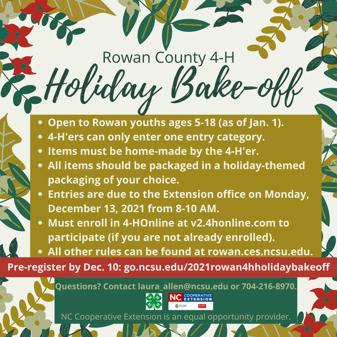 Rowan County 4H Holiday BakeOff N.C. Cooperative Extension