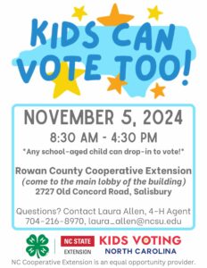 Cover photo for NC 4-H Kids Voting Opportunity Offered With Rowan County 4-H!